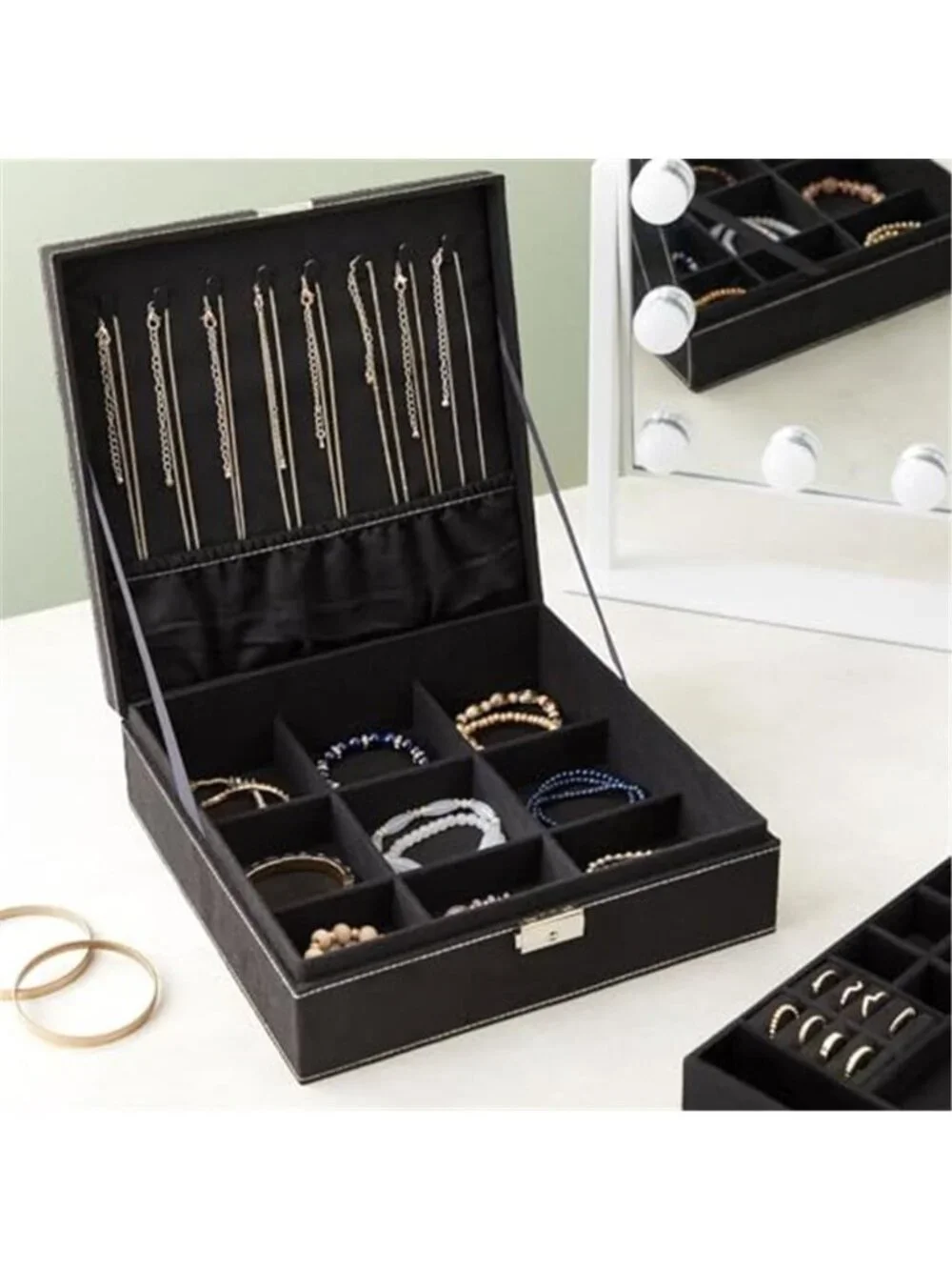 Velvet Jewelry Box Organizer Locking Storage Case Ring Necklace Earring Holder